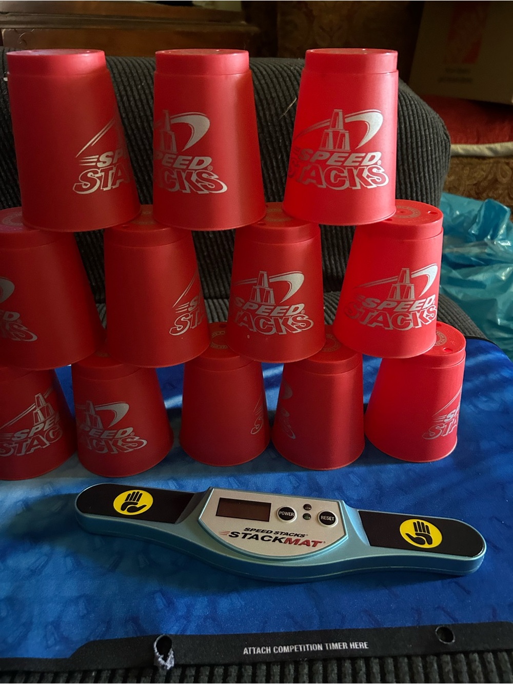 Vintage Speed Stacks Red Sport Stacking Cups with Timer and mat .